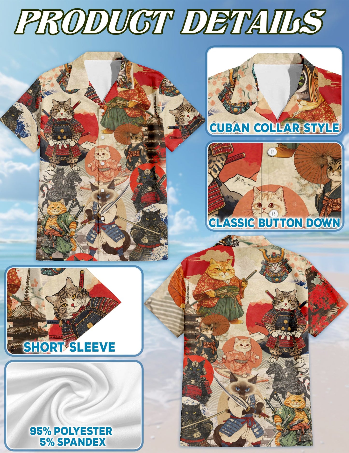 Japanese Samurai Cat Matching Dog Owner Hawaiian Shirts, Funny Pet Aloha Shirt for Beach Vacation - Azhawaiian