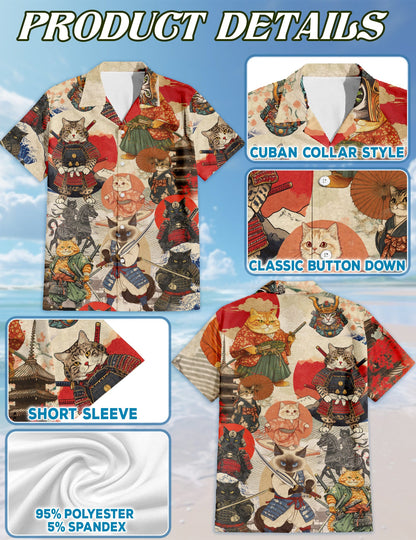 Japanese Samurai Cat Matching Dog Owner Hawaiian Shirts, Funny Pet Aloha Shirt for Beach Vacation - Azhawaiian