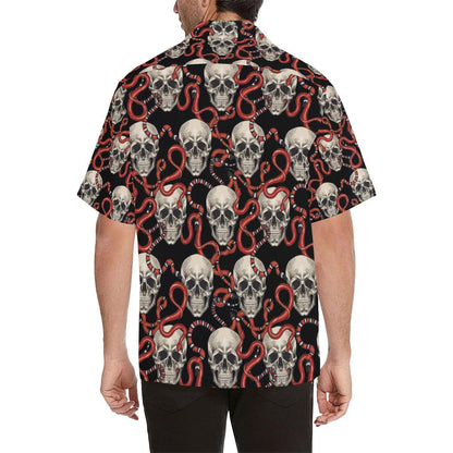 Red Snake Skull Pattern Mens All Over Print Hawaiian Shirt