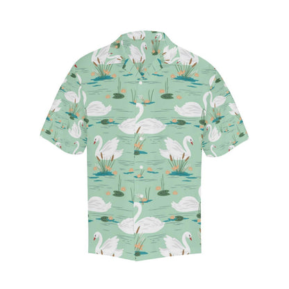 White Swan Lake Pattern Mens All Over Print Hawaiian Shirt