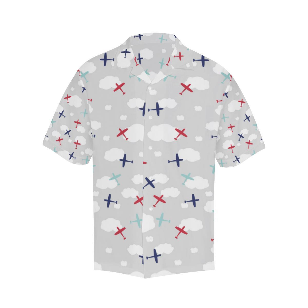 Airplane Cloud Grey Background Mens All Over Print Hawaiian Shirt