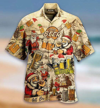 Hawaiian Aloha Shirts Christmas Drinking Beer With Santa Claus #DH