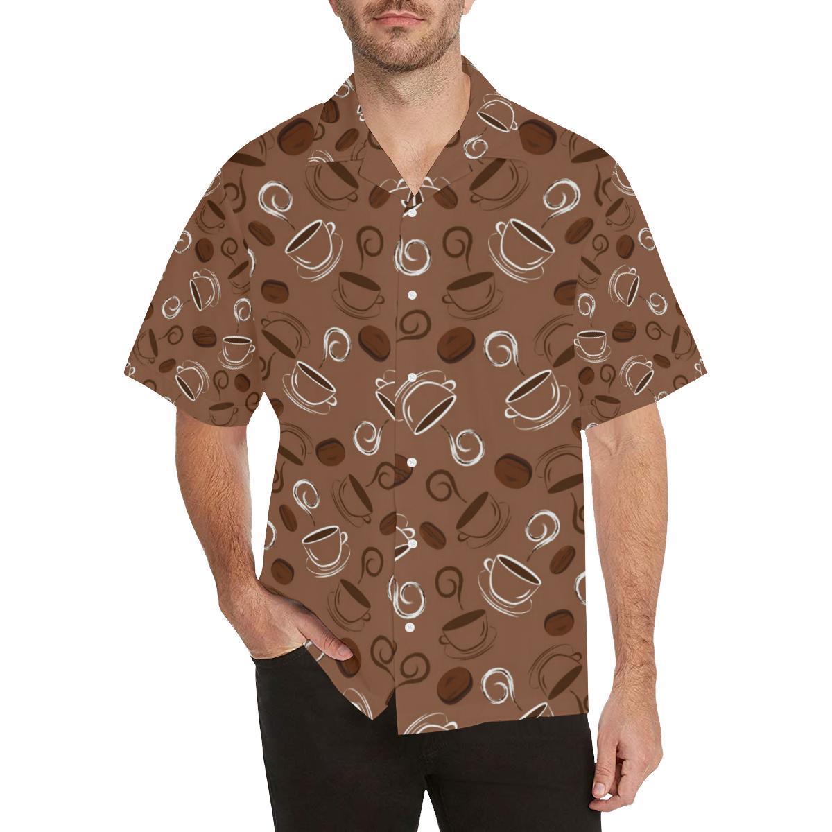 Coffee Cup And Coffe Bean Pattern Mens All Over Print Hawaiian Shirt