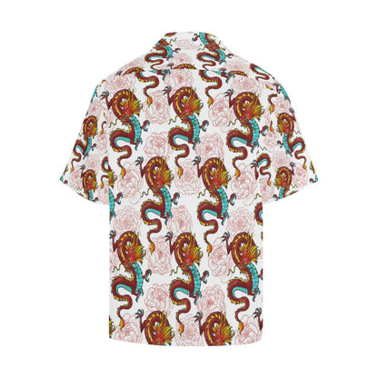 Red Dragon Hibiscus Pattern Mens All Over Print Hawaiian Shirt