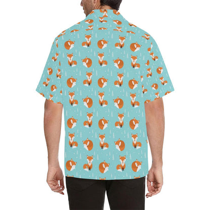 Fox Pattern Blue B Ackground Mens All Over Print Hawaiian Shirt