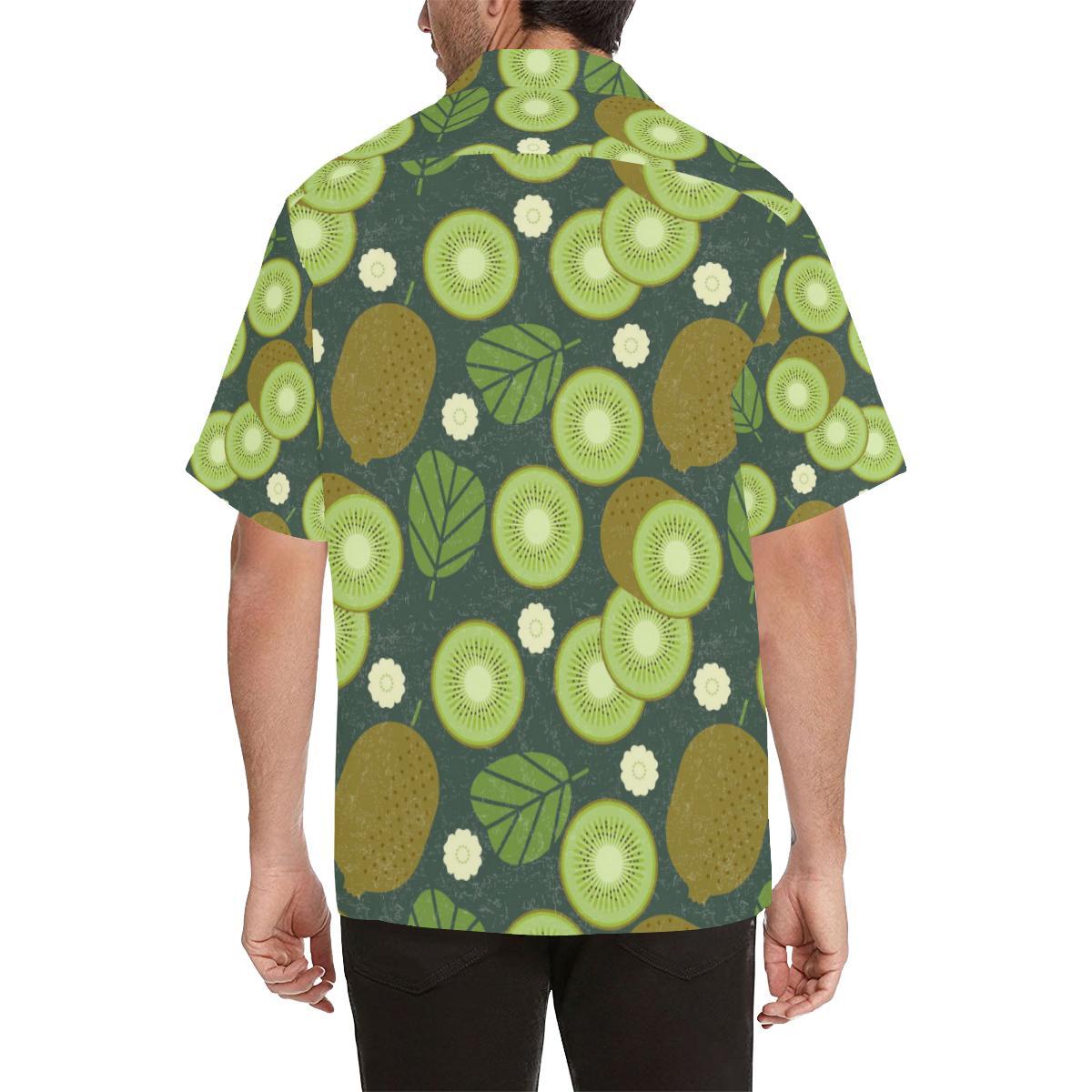 Whole Sliced Kiwi Leave And Flower Mens All Over Print Hawaiian Shirt