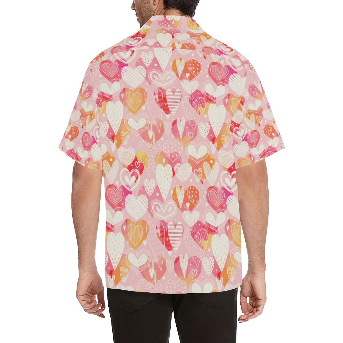 Hand Drawn Heart Design Pattern Mens All Over Print Hawaiian Shirt