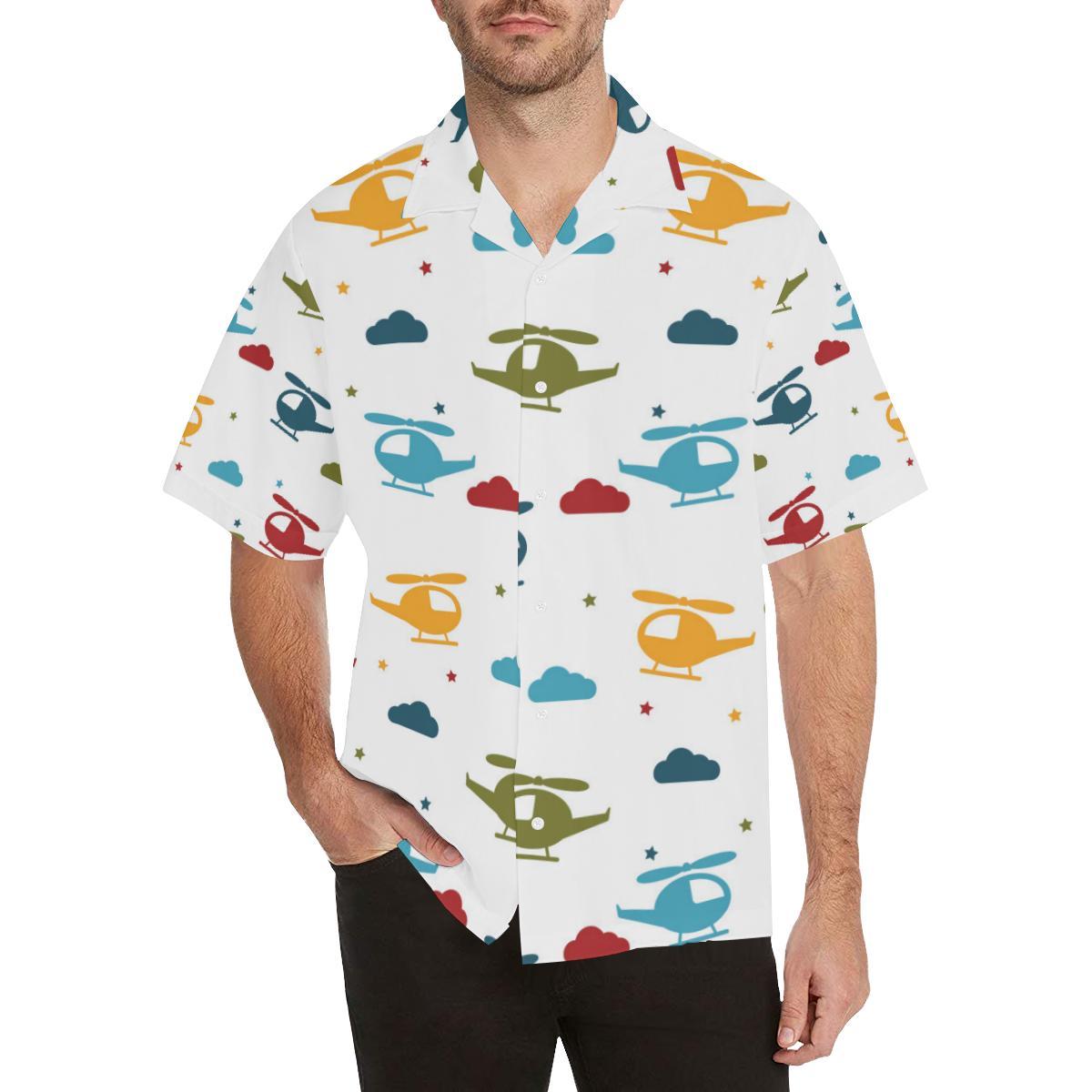 Colorful Helicopter Pattern Mens All Over Print Hawaiian Shirt