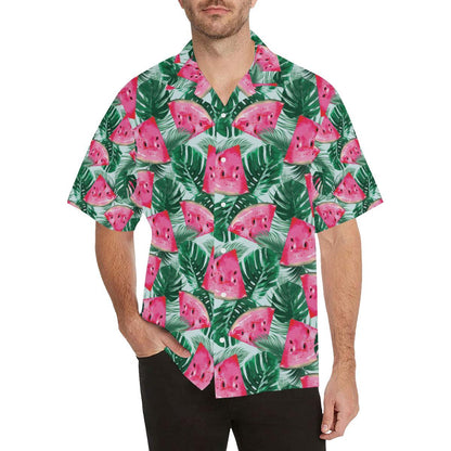 Watermelons Tropical Palm Leaves Pattern Mens All Over Print Hawaiian Shirt