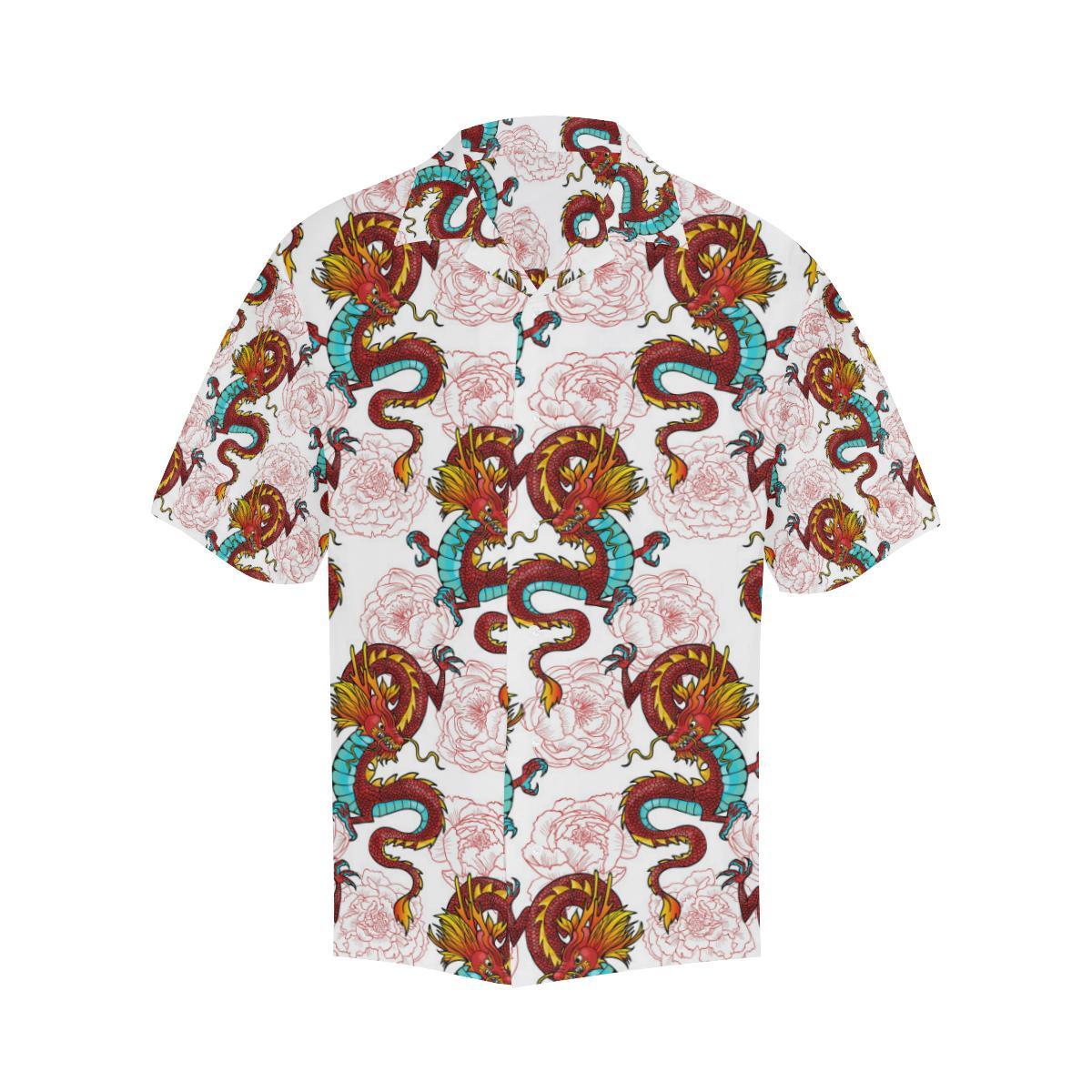 Red Dragon Hibiscus Pattern Mens All Over Print Hawaiian Shirt