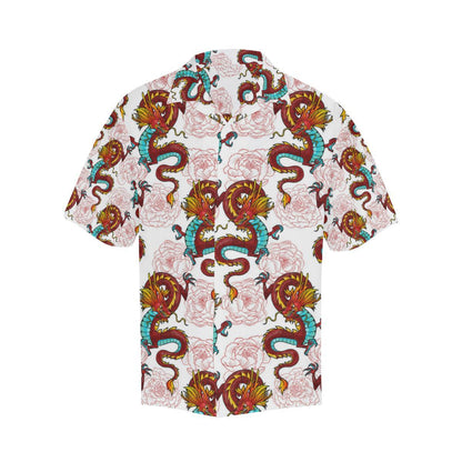 Red Dragon Hibiscus Pattern Mens All Over Print Hawaiian Shirt