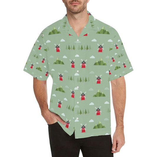 Windmill Green Pattern Mens All Over Print Hawaiian Shirt