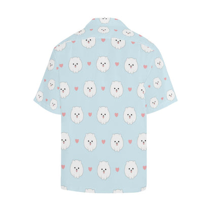 White Cute Pomeranian Pattern Mens All Over Print Hawaiian Shirt