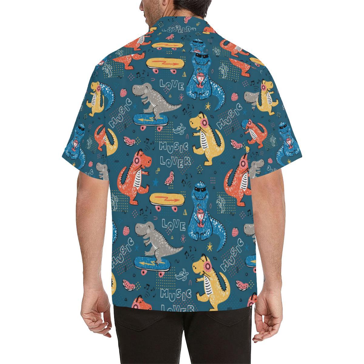 Dinosaur Music Skating Pattern Mens All Over Print Hawaiian Shirt