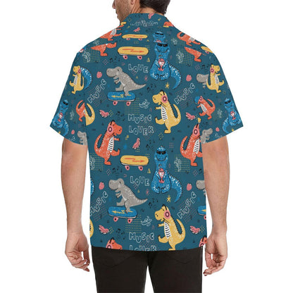 Dinosaur Music Skating Pattern Mens All Over Print Hawaiian Shirt