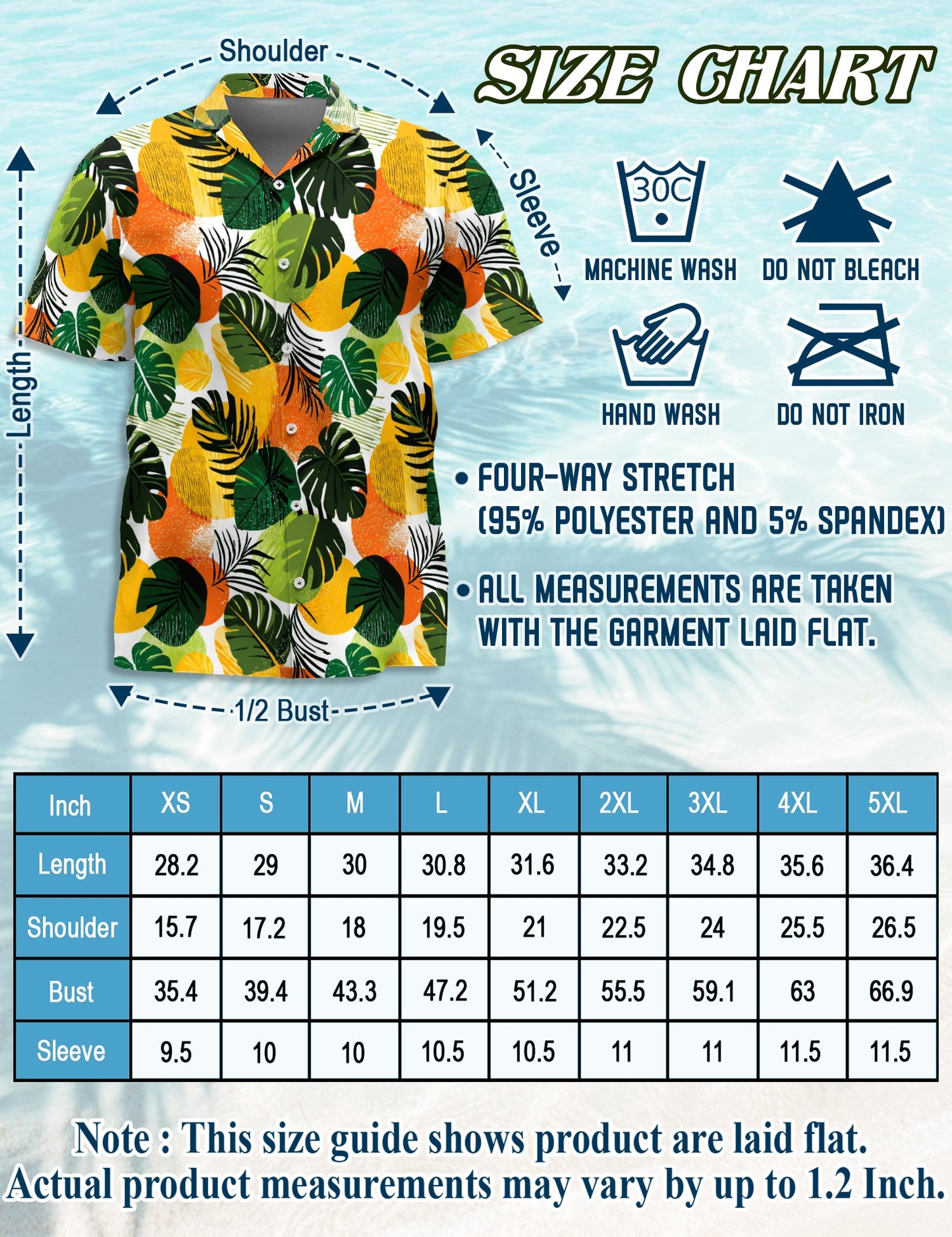 Tropical Leaf Pattern Hawaiian Shirt for Men, Button Down Aloha Shirt - Azhawaiian