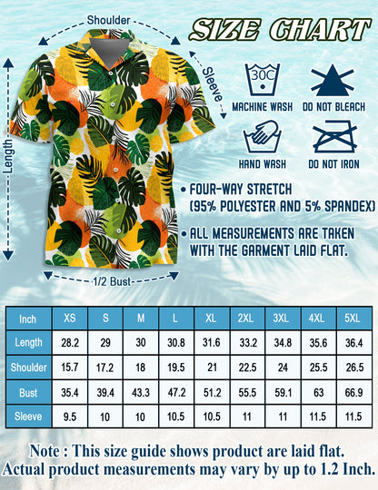 Tropical Leaf Pattern Hawaiian Shirt for Men, Button Down Aloha Shirt - Azhawaiian