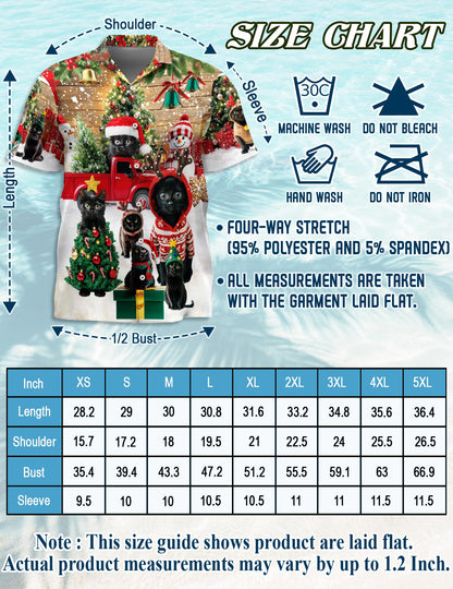 Black Cat Christmas Hawaiian Shirt for Men, Button Down Aloha Shirt - Azhawaiian