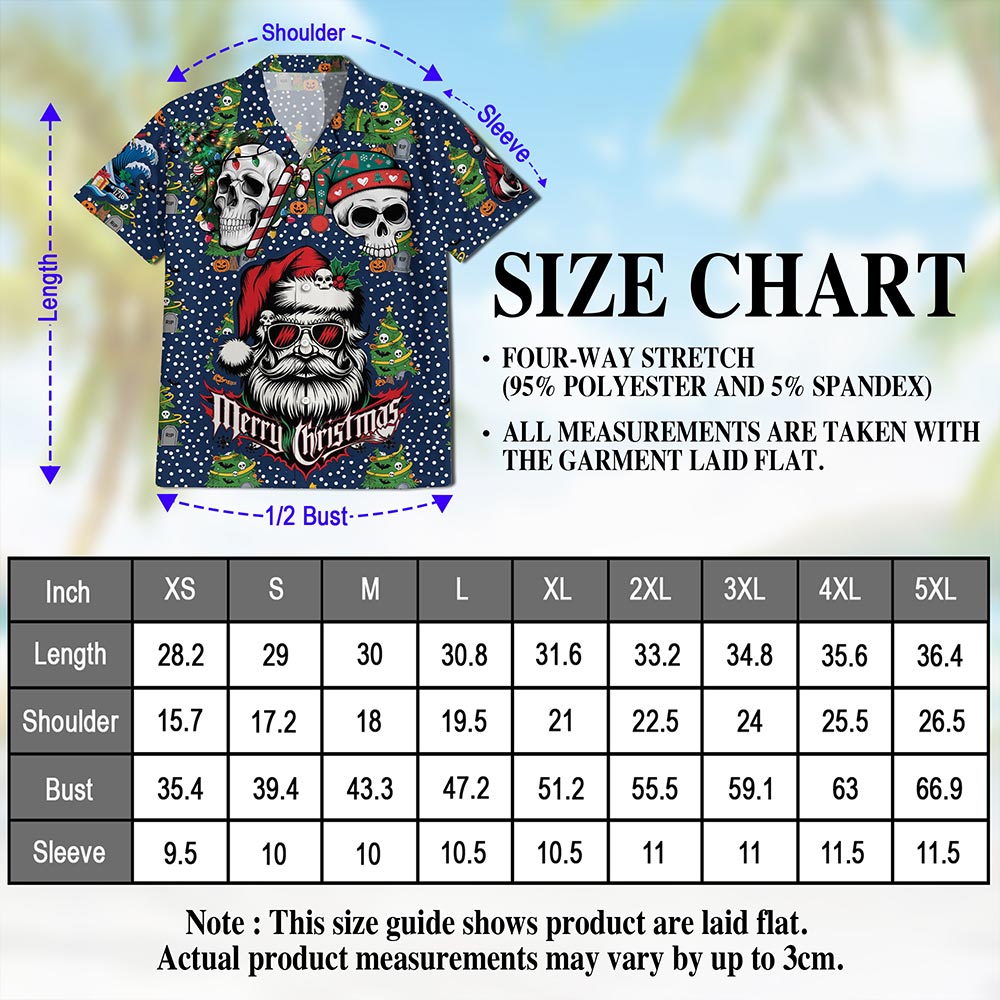Santa Skull Christmas Hawaiian Shirt for Men, Button Down Aloha Shirt - Azhawaiian
