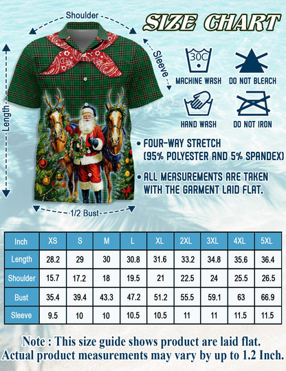 Santa Claus Cowboy Christmas Plaid Pattern Hawaiian Shirt for Men, Button Down Aloha Shirt - Azhawaiian
