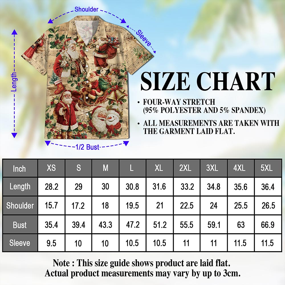 Vintage Santa Claus Christmas Hawaiian Shirt for Men, Button Down Aloha Shirt - Azhawaiian