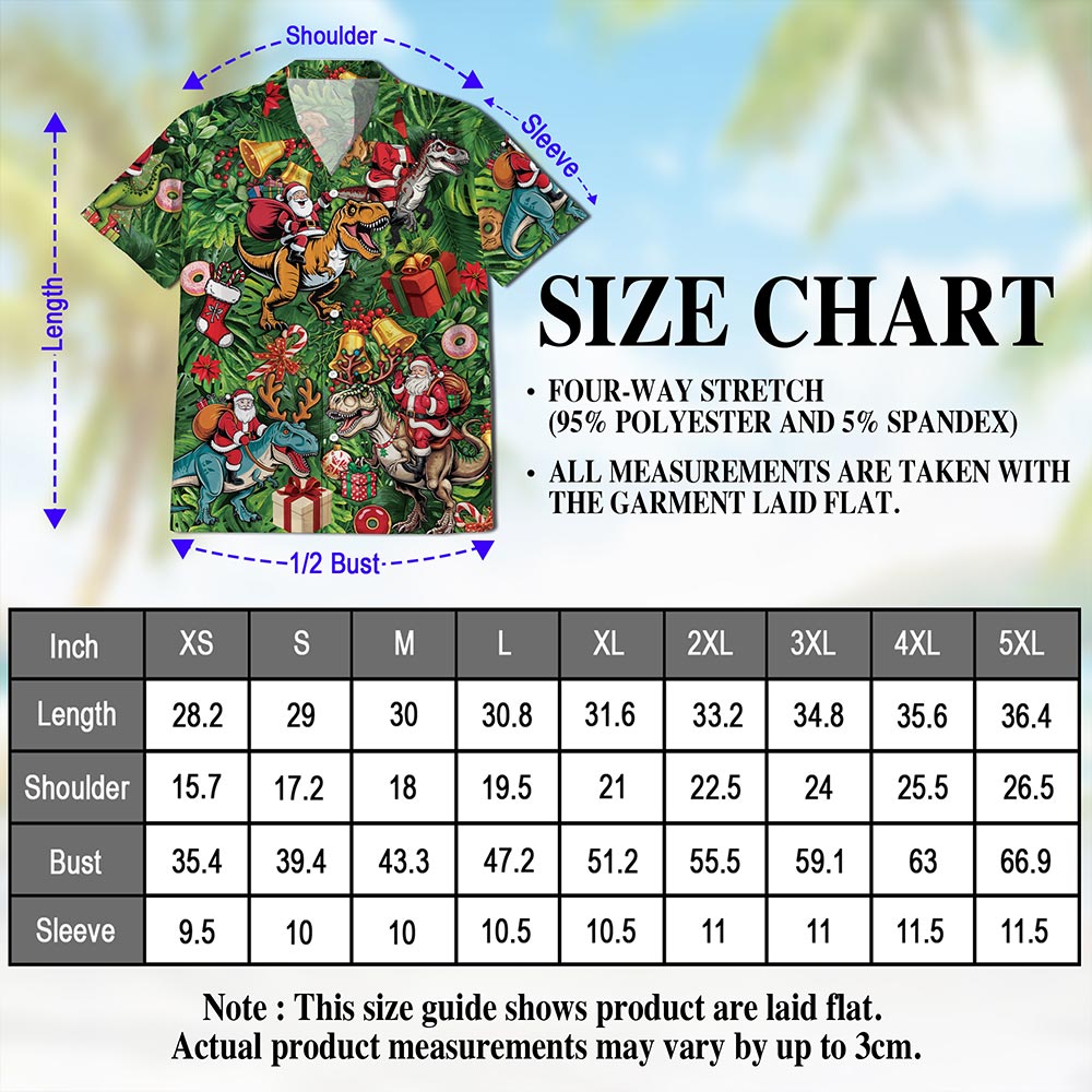 Santa Claus Riding Dinosaur Christmas Hawaiian Shirt for Men, Button Down Aloha Shirt - Azhawaiian