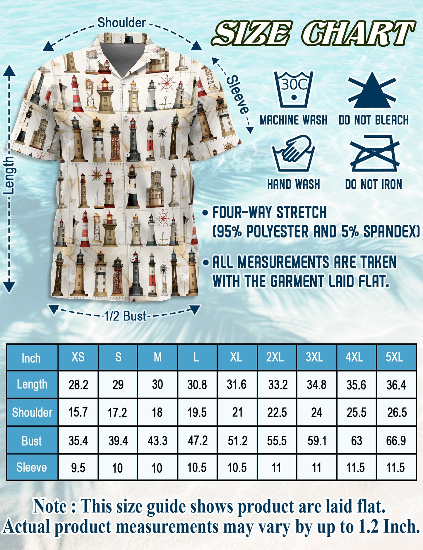 Lighthouse Pattern Hawaiian Shirt for Men, Button Down Aloha Shirt - Azhawaiian
