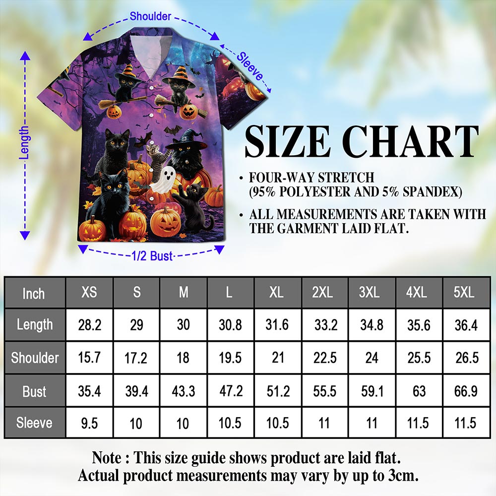 Black Cat Pumpkin Hawaiian Shirt for Men, Button Down Aloha Shirt - Azhawaiian