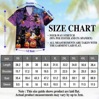 Black Cat Pumpkin Hawaiian Shirt for Men, Button Down Aloha Shirt - Azhawaiian