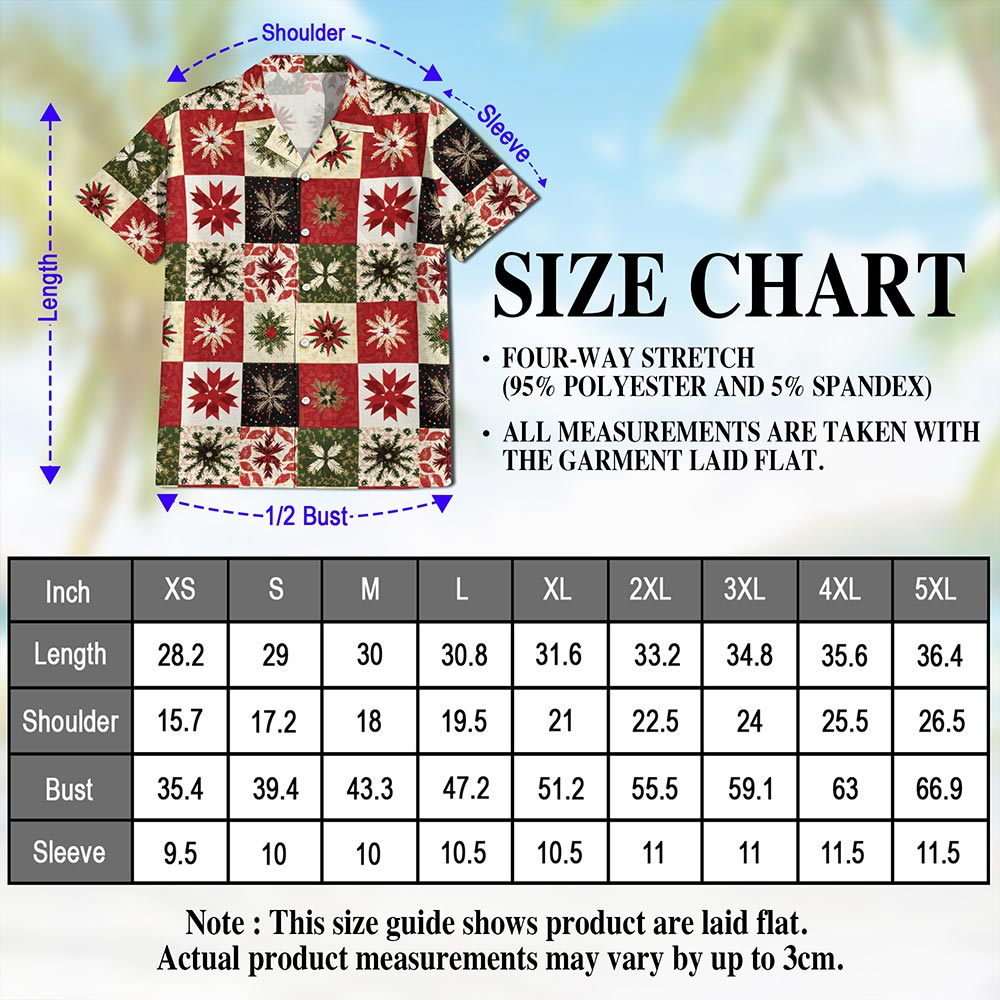 Christmas Quilt Pattern Hawaiian Shirt for Men, Button Down Aloha Shirt - Azhawaiian