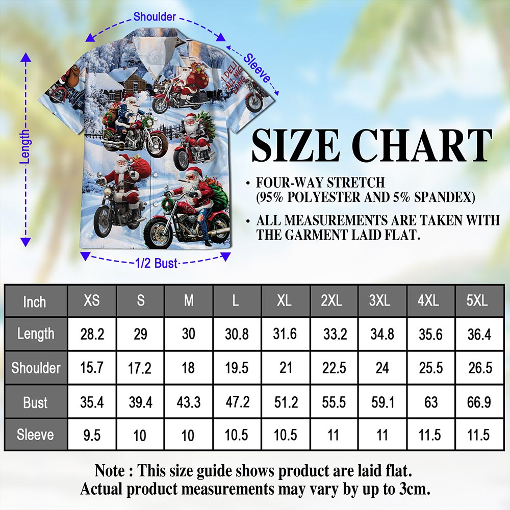 Santa Claus Motorcycle Christmas Hawaiian Shirt for Men, Button Down Aloha Shirt - Azhawaiian