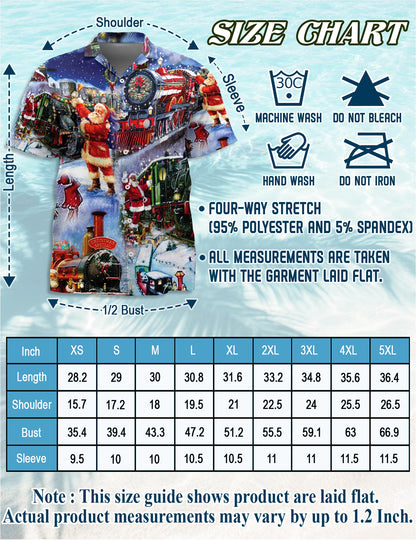 Santa Claus Christmas Train Hawaiian Shirt for Men, Button Down Aloha Shirt - Azhawaiian
