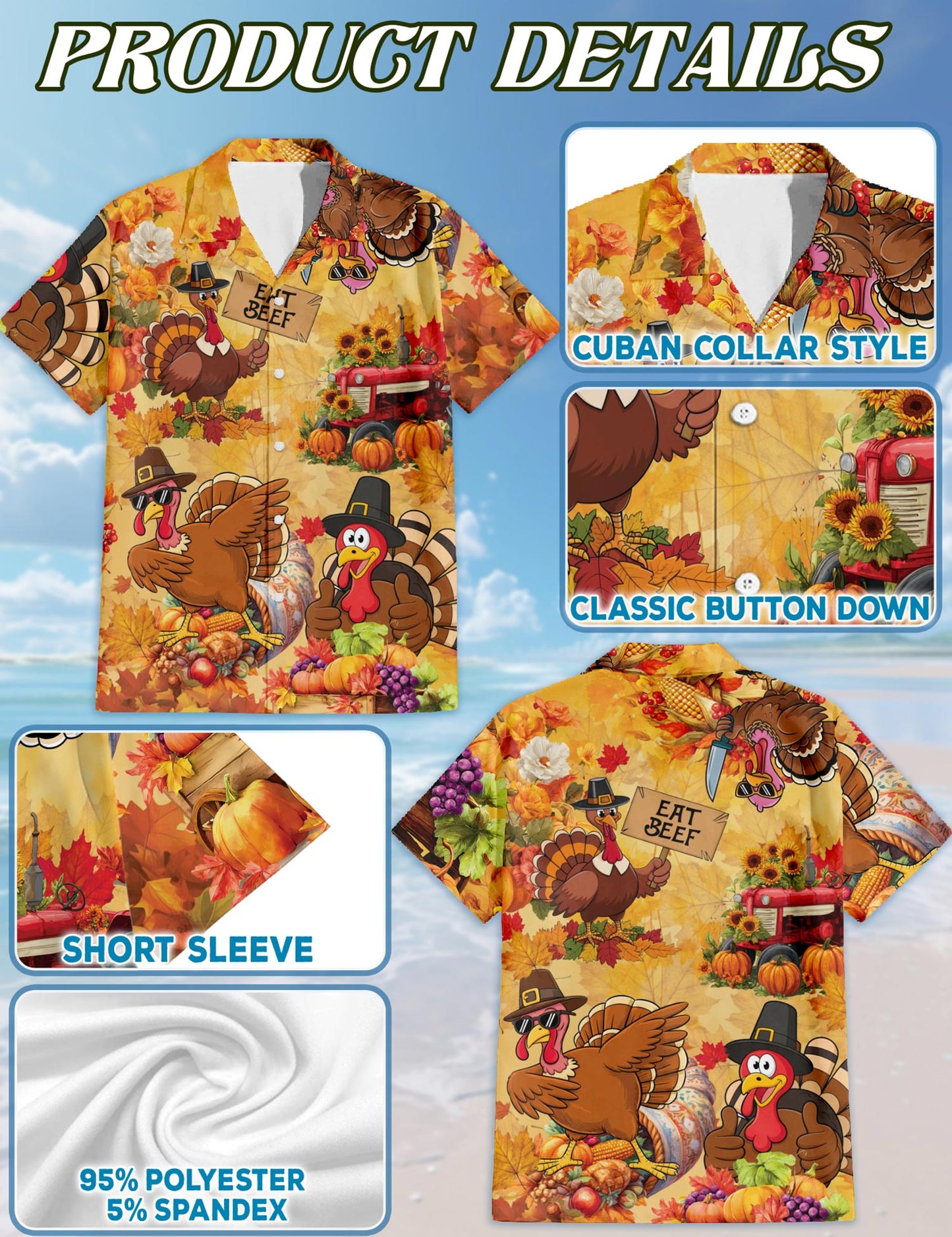 Funny Thanksgiving Turkey Hawaiian Shirt for Men, Button Down Aloha Shirt - Azhawaiian