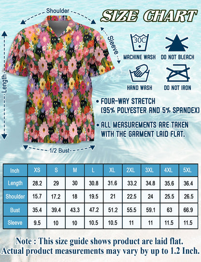Black Cat Floral Hawaiian Shirt for Men, Button Down Aloha Shirt - Azhawaiian