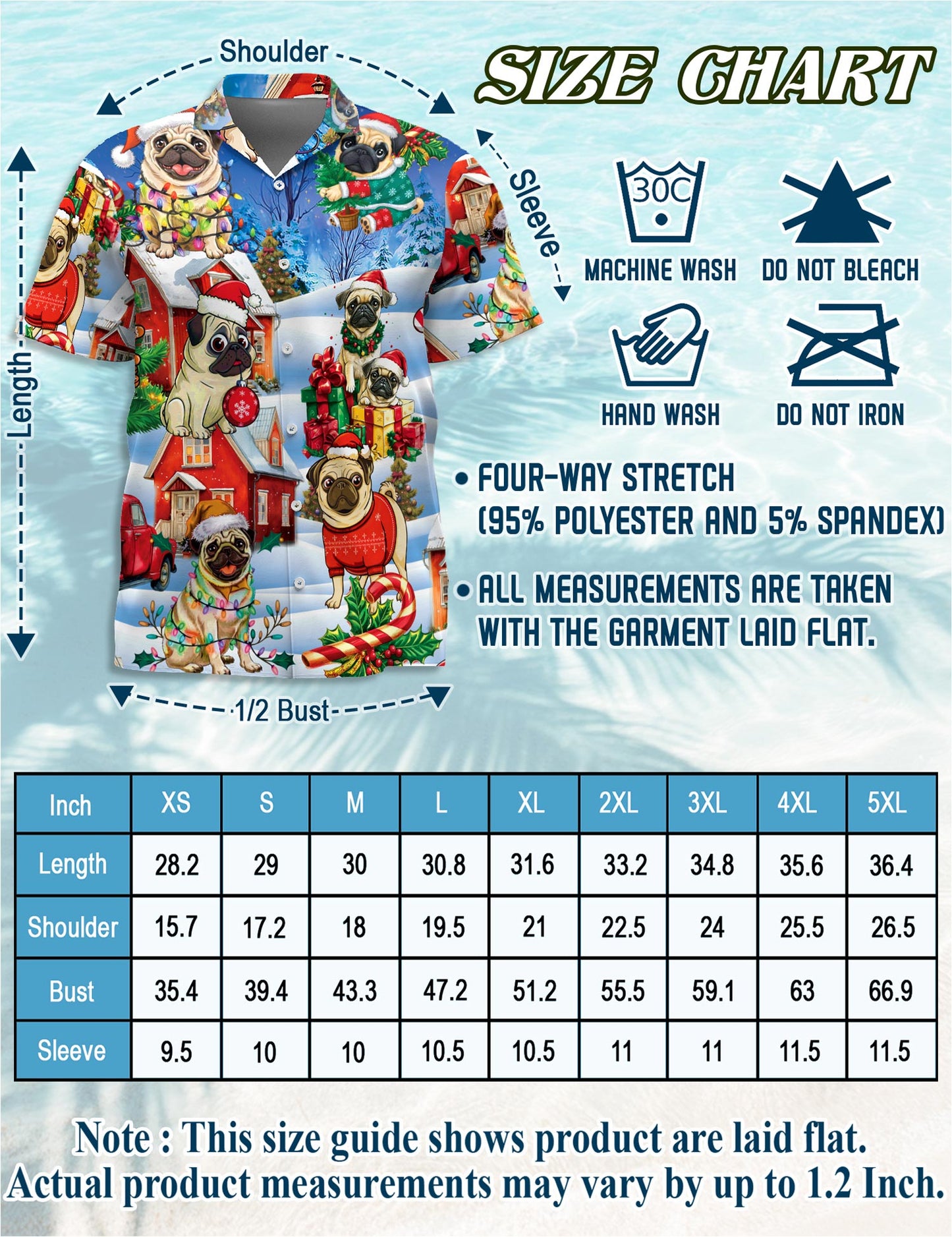 Funny Pug Christmas Hawaiian Shirt for Men, Button Down Aloha Shirt - Azhawaiian