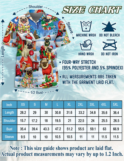 Funny Pug Christmas Hawaiian Shirt for Men, Button Down Aloha Shirt - Azhawaiian