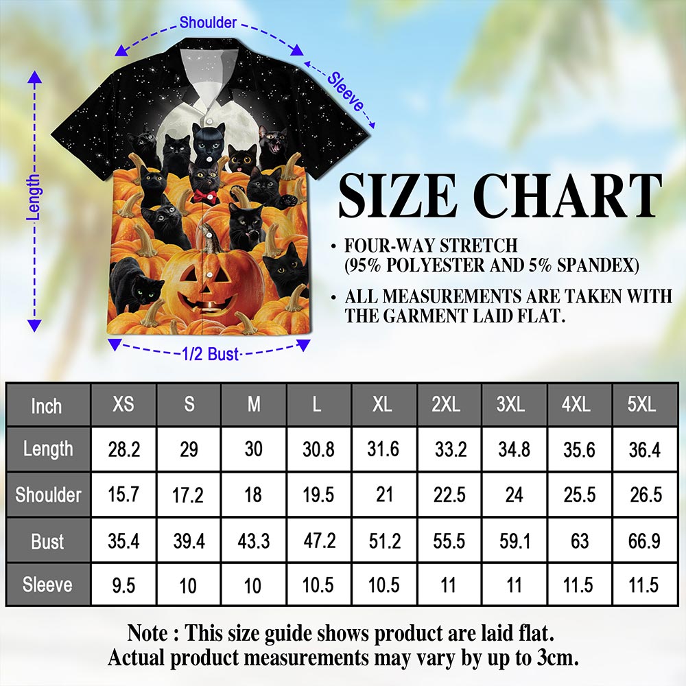 Cute Black Cat Pumpkin Hawaiian Shirt for Men, Button Down Aloha Shirt - Azhawaiian