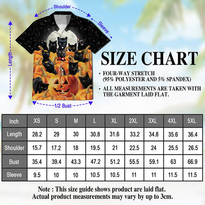 Cute Black Cat Pumpkin Hawaiian Shirt for Men, Button Down Aloha Shirt - Azhawaiian