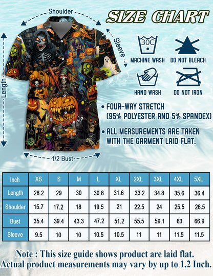 Spooky Skeleton Halloween Hawaiian Shirt for Men, Button Down Aloha Shirt - Azhawaiian