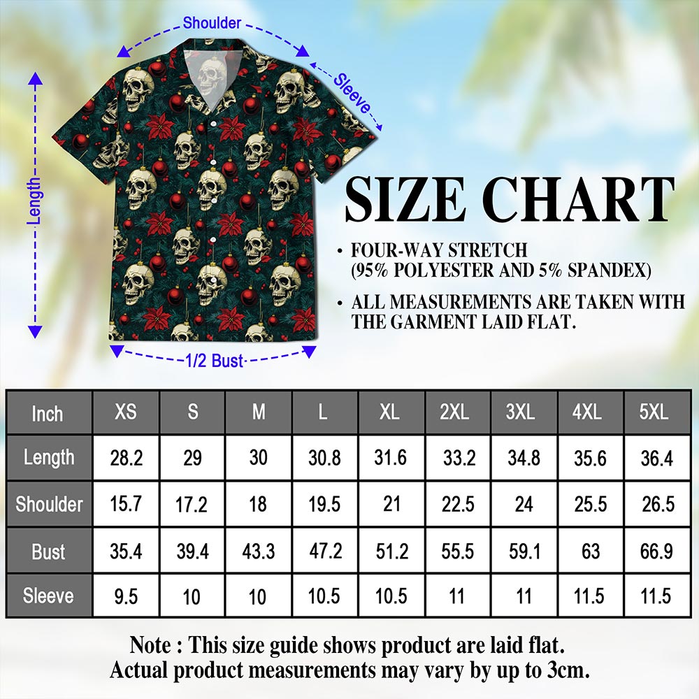 Skull Christmas Hawaiian Shirt for Men, Button Down Aloha Shirt - Azhawaiian