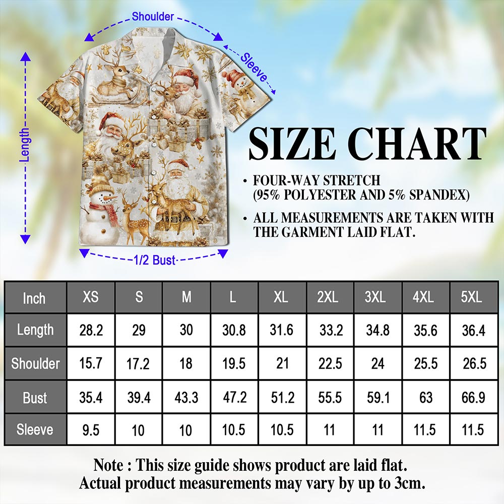 Golden Santa Claus and Reindeer Christmas Hawaiian Shirt for Men, Button Down Aloha Shirt - Azhawaiian