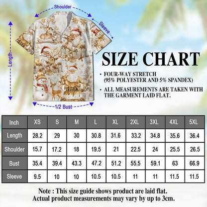 Golden Santa Claus and Reindeer Christmas Hawaiian Shirt for Men, Button Down Aloha Shirt - Azhawaiian