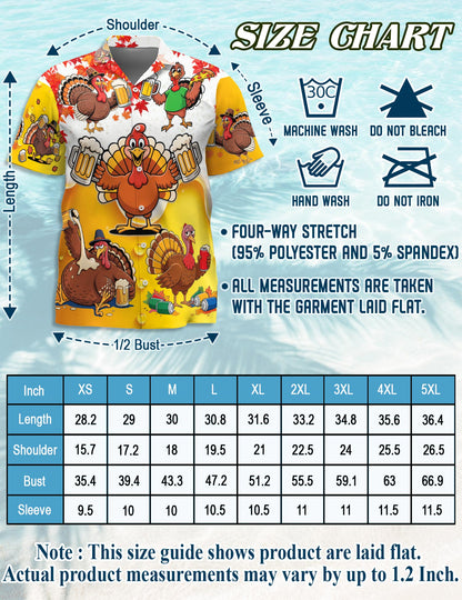 Funny Drunk Turkey Thanksgiving Hawaiian Shirt for Men, Button Down Aloha Shirt - Azhawaiian