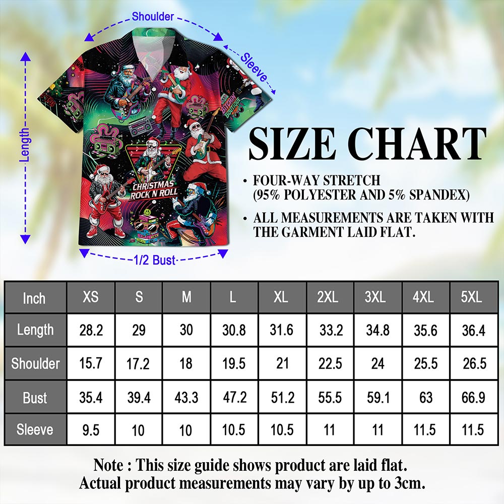 Santa Claus Rock Guitar Christmas Hawaiian Shirt for Men, Button Down Aloha Shirt - Azhawaiian