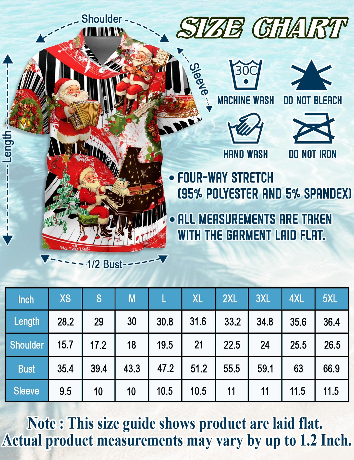 Santa Claus Playing Musical Instruments Hawaiian Shirt for Men, Button Down Aloha Shirt - Azhawaiian