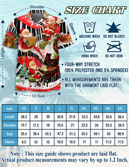 Santa Claus Playing Musical Instruments Hawaiian Shirt for Men, Button Down Aloha Shirt - Azhawaiian