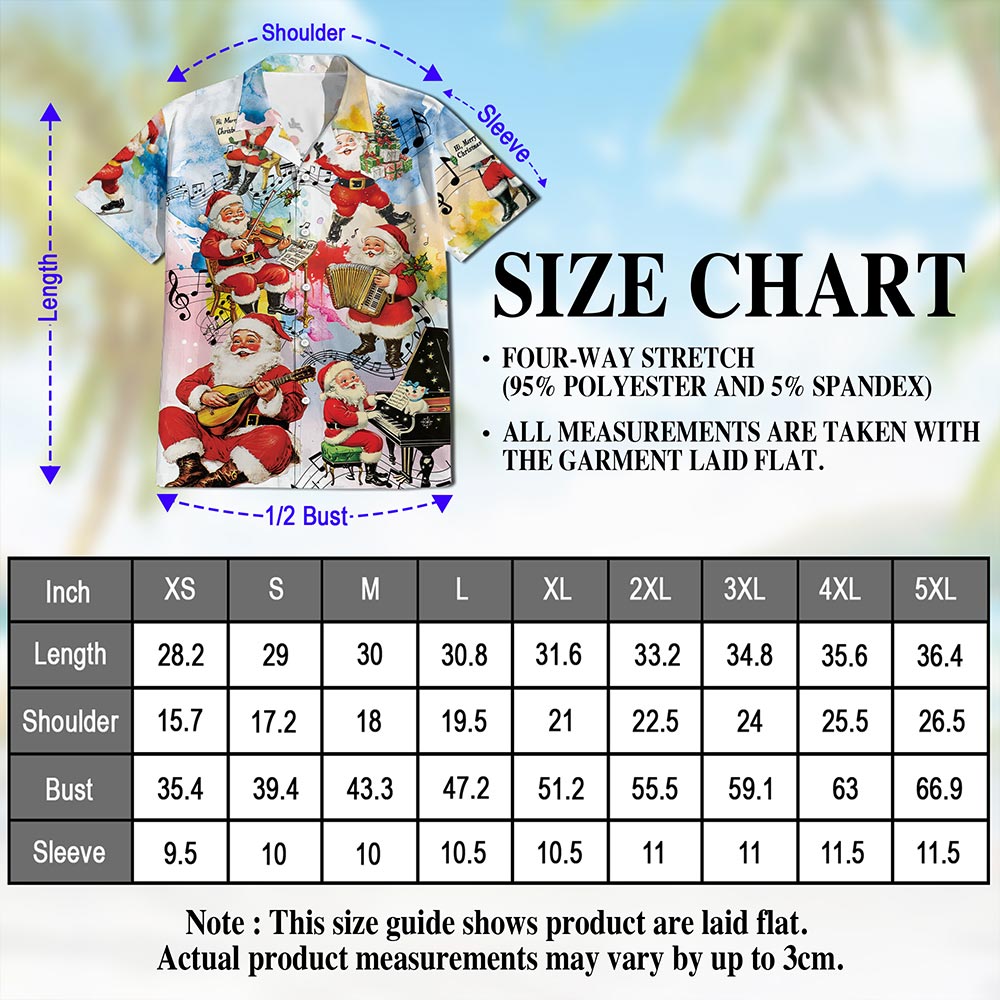 Musical Santa Claus Christmas Hawaiian Shirt for Men, Button Down Aloha Shirt - Azhawaiian