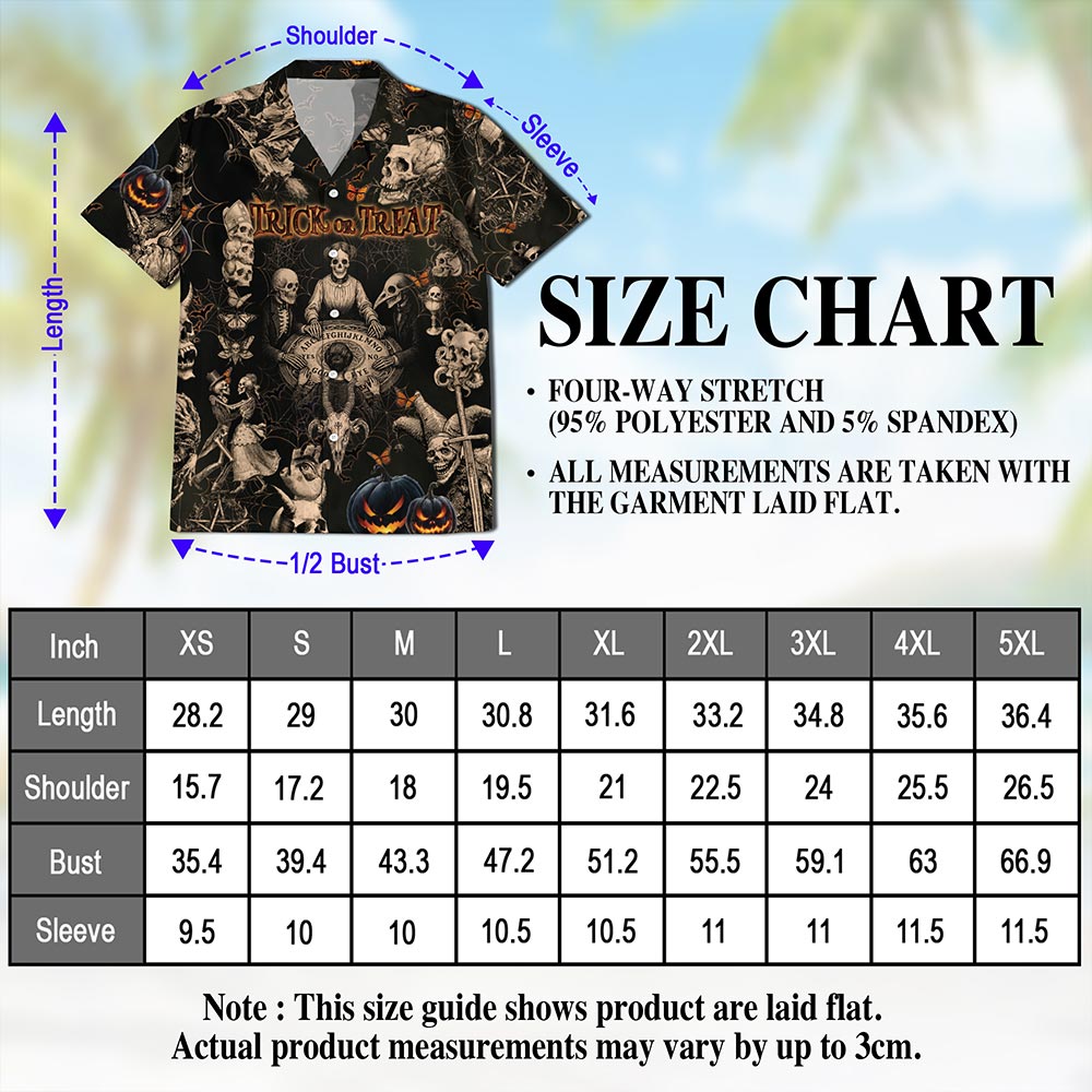 Vintage Skull Halloween Hawaiian Shirt for Men, Button Down Aloha Shirt - Azhawaiian