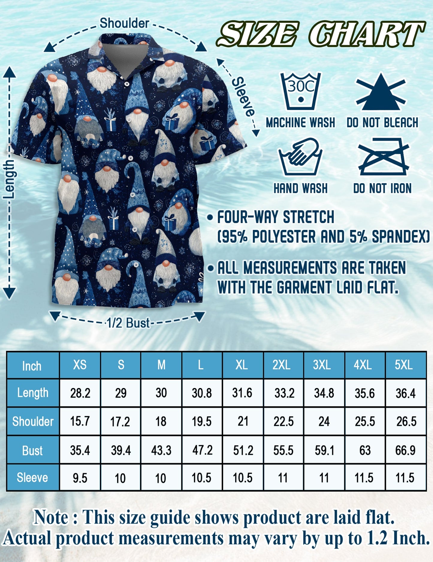 Blue Snow Gnomes Pattern Hawaiian Shirt for Men, Button Down Aloha Shirt - Azhawaiian