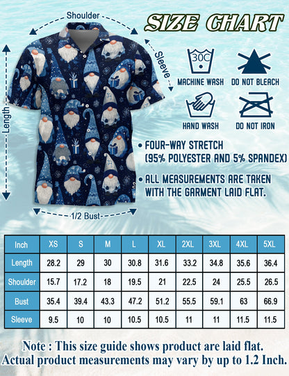 Blue Snow Gnomes Pattern Hawaiian Shirt for Men, Button Down Aloha Shirt - Azhawaiian